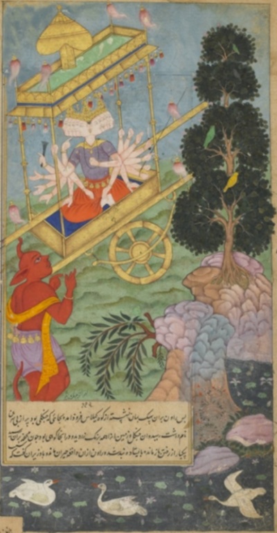 Ravana seizes the chariot Puspaka from Kuvera